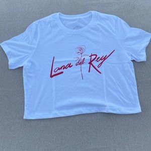 Official Lana Del Rey Village Red Rose Chemtrails Cropped T-Shirt (white)